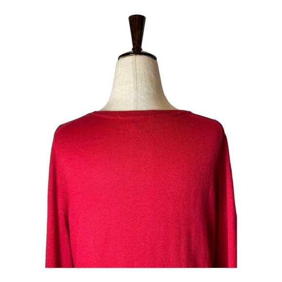 Loft Sweater Womens S Red Knit Crewneck Long Sleeve Button Detail Pullover - Picture 4 of 10
